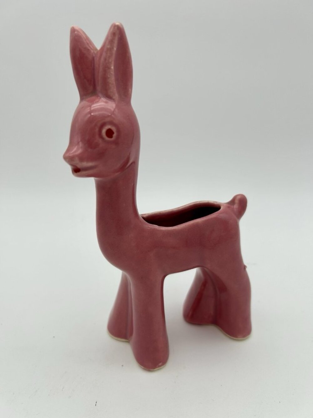 Vintage Pink Ceramic Standing Deer Planter-7"